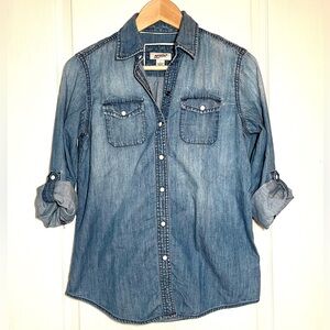 Arizona Jean Co. Women’s Blue Denim Button-Down Shirt Utility Western Classic, S